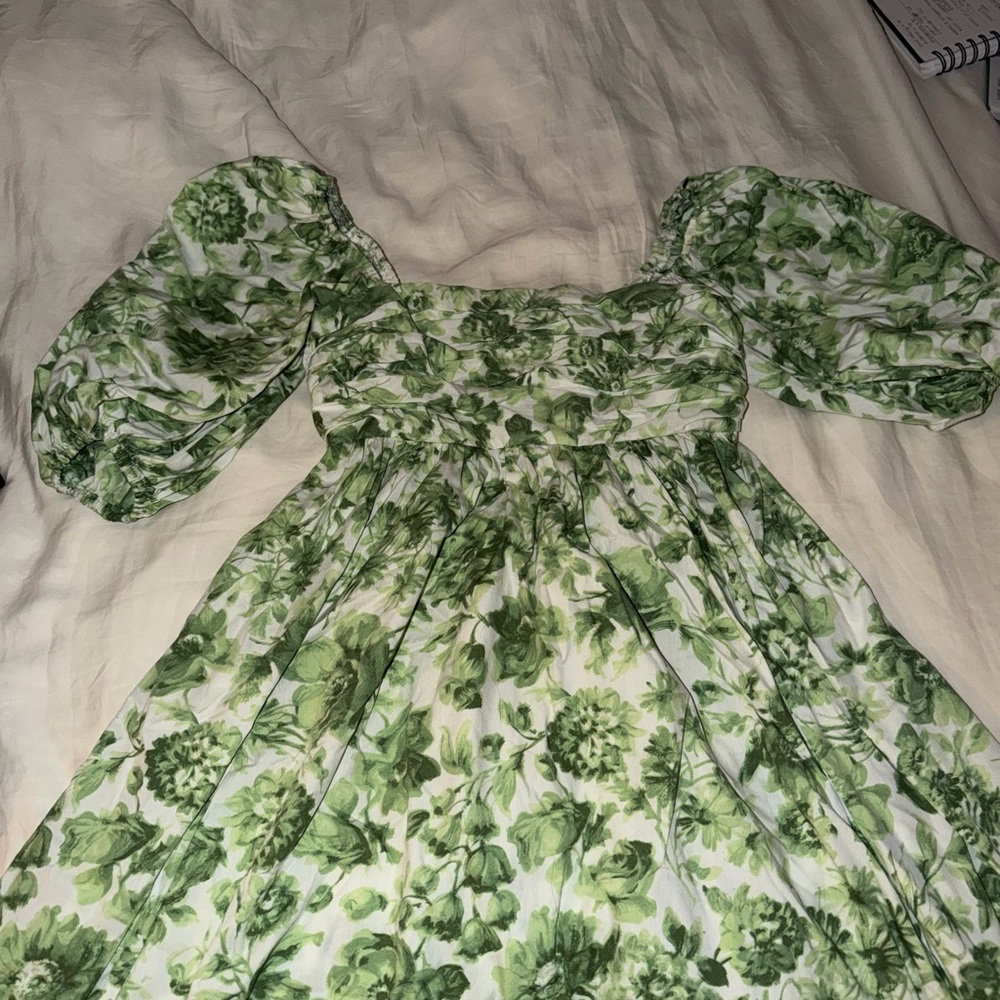 Abercrombie & Fitch Green Floral Puff-Sleeve Dress